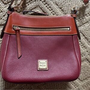 Dooney & Bourke Burgundy and Tan Pebbled Leather crossbody Bag